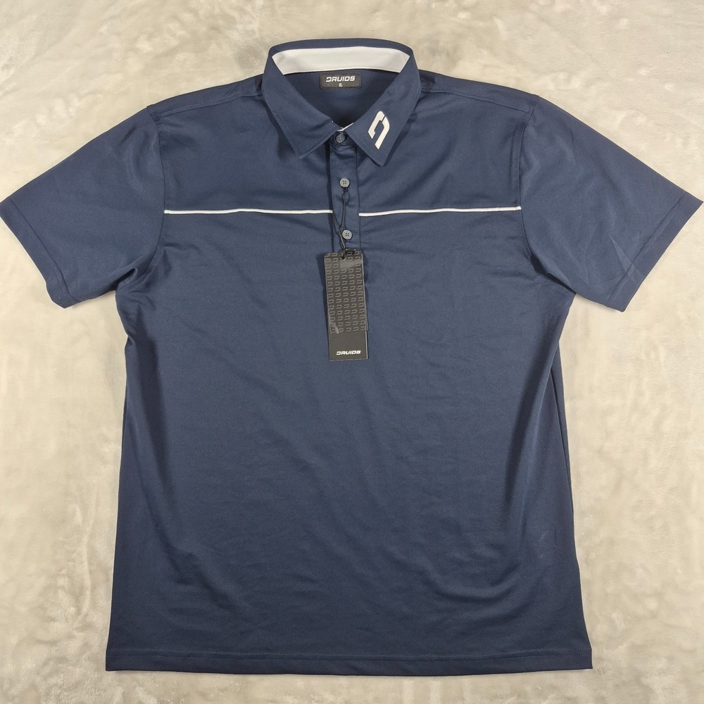 Druids Golf Polo Men's XL Blue Performance Block Pique Lightweight Stretch NWT